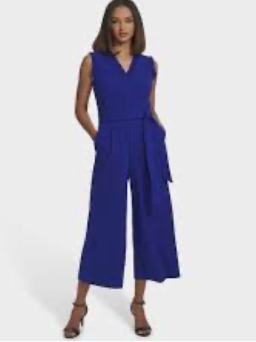 Andrew Marc Sleeveless V-Neck Wide-Leg Jumpsuit in Cobalt Blue w/ Gold Zip Sz 12